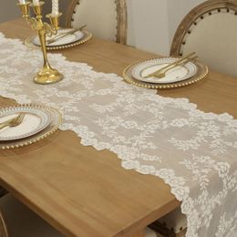 Place Mat Rectangular Lace Table Runner Floral Design Create Atmosphere Lace Flower Embroidery Table Mat Cloth Decoration