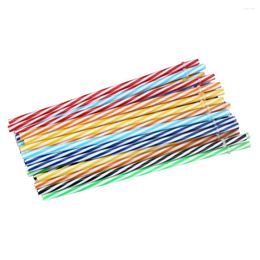 Disposable Cups Straws 25pcs Colourful Reusable Hard Plastic Stripe Drinking Non-Transparent With Brush Party Wedding Decor Accessories