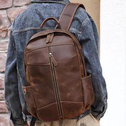 Backpack Leather Men's Outdoor Casual Personality Bag Crazy Horse Retro Business Computer Baotou Layer Cowhide