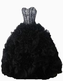 2017 Sexy Black Crystal Ball Gown Quinceanera Dresses with Sequined Beading Organza Plus Size Sweet 16 Dresses Vestido Debutante G6533895