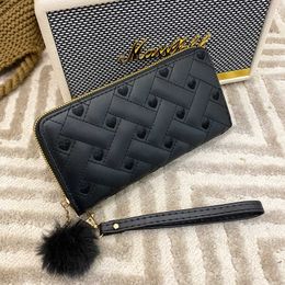 Spring/summer 2024 Womens Wallet with Plush Ball Medium Length Handheld Bag Trendy Love Double Layer Change Phone