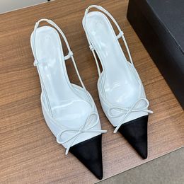 Spring New Pointed Shoes Famous Women Designer Luxury Imported Sheepskin Mesh Lining Mixed Sheepskin Classic Fashion Genuine Leather Sole High Heels