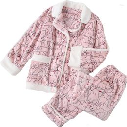 Home Clothing Thicken Soft Flannel Women Winter Pyjamas Set Two Pieces Full Pants Pink Blue Pajamas Sleepwear Pijama Stitch Pyjama Femme