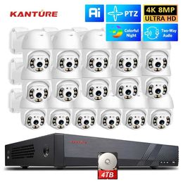 IP Cameras 16CH 4K Poe Camera System H.265 8MP AI Human Detected 5MP Auto Tracking Ptz Camera Outdoor Two Way Audio Video Surveillance Kit 240413