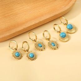 Hoop Earrings LUXUSTEEL Boho Stainless Steel Turquoise Blue Stone Charm Drop Earring For Women Girls 2024 France Chic Jewellery