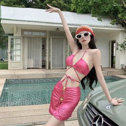 Women's Swimwear Bikini Swimsuit Three Piece Sexy Skirt Style Display White Rose Red Sweet Spicy Spring Women