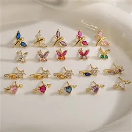 Stud Earrings HECHENG Colorful Zircon Collection Tiny Crystal Dragonfly Flower Heart Ear Studs