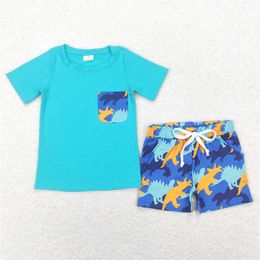 RTS Baby Boys Yellow Short Sleeve Pocket Tee Shirts Top Hamburger Pockets Wholesale Holiday Shorts Boutique Clothing Sets