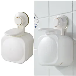Liquid Soap Dispenser Suction Cups Bottle Container Bathroom Accessory Wall-mounted White
