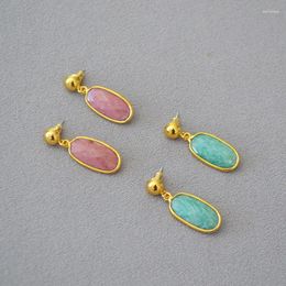 Dangle Earrings Pink Green Oval Stone For Women Coloured Gemstone Vintage Handmade Elegant Dainty Jewellery