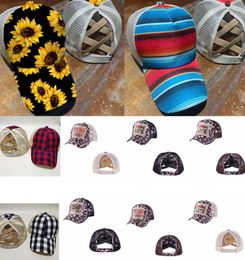 Criss Cross High Ponytail Hat Washed Sunflower Baseball Cap Messy Buns Trucker Caps Plaid Leopard Hats Snapback Trump Mesh Hats GG2283947