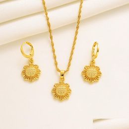 Earrings Necklace Ethiopian Fine Solid Gold Pendant Earring Jewellery Set African Round Eritrean Arabic Gifts Drop Delivery Sets Ot16F