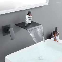 Bathroom Sink Faucets Creative Wall Mounted Waterfall Black Faucet Accessories Widespread 2 Holes Cold Vanity