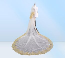 Bridal Veils 2021 Appliques Wedding Veil Gold Lace Edge Long Accessories 35 Metres White Ivory Tulle7990665