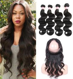 360 Lace Frontal With Bundles 9A Peruvian Indian Malaysian Brazilian Virgin Body Wave Hair Weaves Human Hair Bundles And 360 Closu3525021