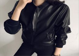 Spring Women Long Sleeve Zipper Turndown Collar Coat Slim Black Motorcycle Jackets PU Leather Jacket Women039s5799890