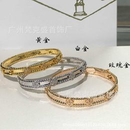 Designer V Gold High Edition VAN Kaleidoscope Narrow Bracelet for Women Thick Plated 18K Rose Full Diamond Clover