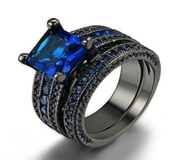 Couple Ring Men039s 316L Stainless Steel Carbon Ring Women039s 14kt Black Gold Filled Natural Blue Sapphire Wedding Ring7970439