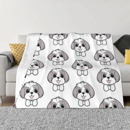 Blankets Cute Kawaii Shih Tzu Bedspread On The Bed Fleece Blanket Sofa Fluffy Soft For All Season Bedroom Decoration Throw