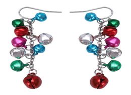 Multicolor Silver Tone Christmas Jingle Bells Dangle Earrings Chandelier8251673