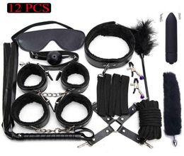 y Leather BDSM Kits Plush Bondage Set Handcuffs Games Whip Gag Nipple Clamps Sex Toys For Couples Exotic Accessories5741424