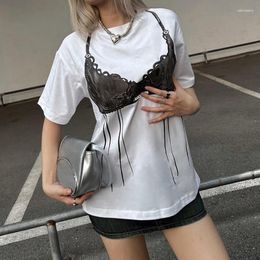 Women's T Shirts Sexy Stylish Underwear Pattern Print Loose Mid Length Long T-shirt 2024 Casual Round Neck Street Style Short Sleeve Top