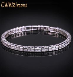 CWWZircons Brand Square m Cubic Zirconia Tennis Bracelets for Woman White Gold Color Princess Cut CZ Wedding Jewelry CB169 2202222242671