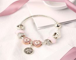 Strands 925 Pink Department of Life Tree Love Jewellery 1820cm DIY Ladies Birthday Gift Glass Beam Bracelets Whole7693277
