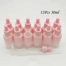 Storage Bottles 12 Pack 30ml Pink Dropper Bottle With Glass Pipette Empty Essential Oil For Oils Perfumes