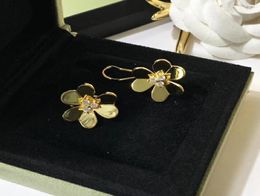 Brand Pure 925 Sterling Silver Jewellery For Women Gold Colour Earrings Flower Luck Clover Design Wedding Party Earring 2009211099190