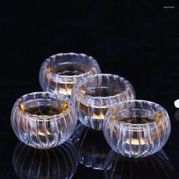 Wine Glasses 12pcs/pack Volume 50ml Small Size Double-Wall Transparent Striped Glass Cup Teapot Tool