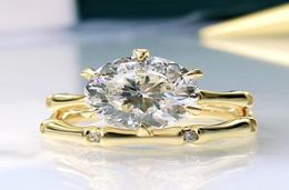 14K Gold Solitaire 10mm Moissanite Diamond Ring Set Original 925 sterling silver Wedding band Rings for Women Promise Jewelry928562364414