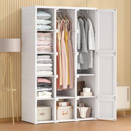 Portable Closet Clothes Wardrobe Plastic Bedroom Armoire 14"x20" Depth Cube Storage Organiser with Hanging Rod and Doors15 Cubes