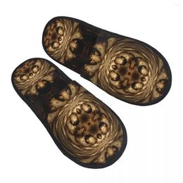 Slippers Plush Indoor Abstract Fractal Gold Warm Soft Shoes Home Footwear Autumn Winter