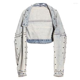 Women's Jackets Denim Long Sleeve Distressed Jacket Top Heavy Industry Beads