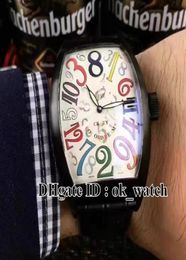 NEW PVD Black Steel Case Watch CRAZY HOURS 8880 CH COL DRM White Dial Automatic Mens Watch Gents Sport Watches Leather Strap8807992