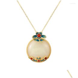 Chains In Enamel Colour Flowers Natural Jade Chalcedony Circar Necklace Pendant Classical Chinese Style Clavicle Chain Jewellery Drop Del Dhj9Z