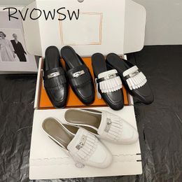 Slippers RVOWSW Designer Tassel Style Loafers 2024 Metal Buckle Women's Leather Fashion Versatile