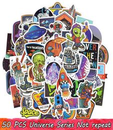 50 PCS Waterproof Universe UFO Alien ET Astronaut Stickers Poster Wall Stickers for Kids DIY Room Home Laptop Skateboard Luggage M4615349