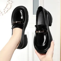 Dress Shoes Spring Autumn Fashion Elegant Women's Loafers Thick Sole High Heel Metal Decorative Increasing Single