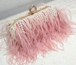 Luxy Moon Ladies Pink Handbag Pearl Clutch Bag Luxury Design Women Wedding Purse Feather Shoulder Messenger Bag ZD15099675639