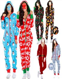 Christmas Jumpsuit Pajamas Women Warm Long Sleeve Sleepwear Xmas Print Cute Zipper Up Hooded Nightwear Home Wear Suits1753182