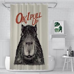 Shower Curtains Ok I Pull Up Capybara Cute Animal Waterproof Fabric FunnyBathroom Decor With Hooks Home Accessories