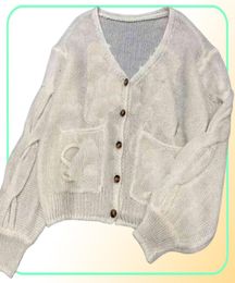 Women039s Sweaters designer Mohair hand crochet Vneck lazy style hollow loose cardigan women039s top 2022 autumn new produc9816435