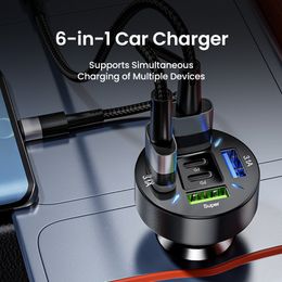 66W 4/6 Ports USB Car Charger Type C Car Charger Fast Charging PD QC3.0 Phone Charger in Car For iPhone Xiaomi Huawei Samsung