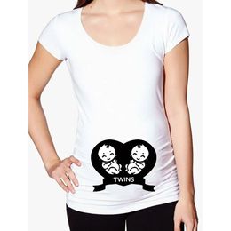 2024 Funny White Black Maternity T-shirt Cute Comfortable Pregnancy Tshirt Twins Pregnancy T shirt Summer Short Sleeve Tops Tees