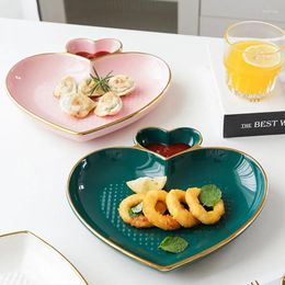 Plates Creative Ceramic Heart-shaped Plate Gold Border Western Steak Home Fruit Snack Dessert Dishes El Kitchen Tableware
