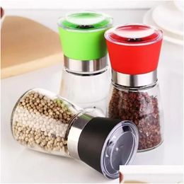 Mills Kitchen Tools Pepper Grinder Mill Glass Round Bottle Salt Herb Spice Hand Manual Cooking Bbq Seasoning Drop Delivery Home Garden Dhhue