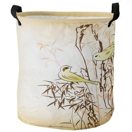 Laundry Bags Cute Bird Yellow Bamboo Dirty Basket Foldable Waterproof Home Organiser Clothing Children Toy Storage