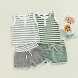 Clothing Sets 2Pcs Born Infant Baby Boys Summer Outfits Striped Printed Sleeveless Round Neck Tank Tops Elastic Waist Shorts Set 0-18M